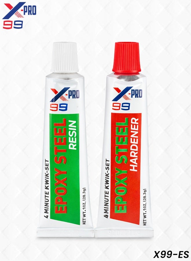 Xpro X-PRO 99 Epoxy Steel 4 Minute Kwik-Set Cold Weld Adhesive, 2oz (57g) Kit, Heavy Duty Resin & Hardener for Metal Repair, Steel, Iron, Aluminum, Stone & Concrete, Fuel Resistant, Industrial Strength Gap Filler, Sealant & Thread Fixer - Image 1